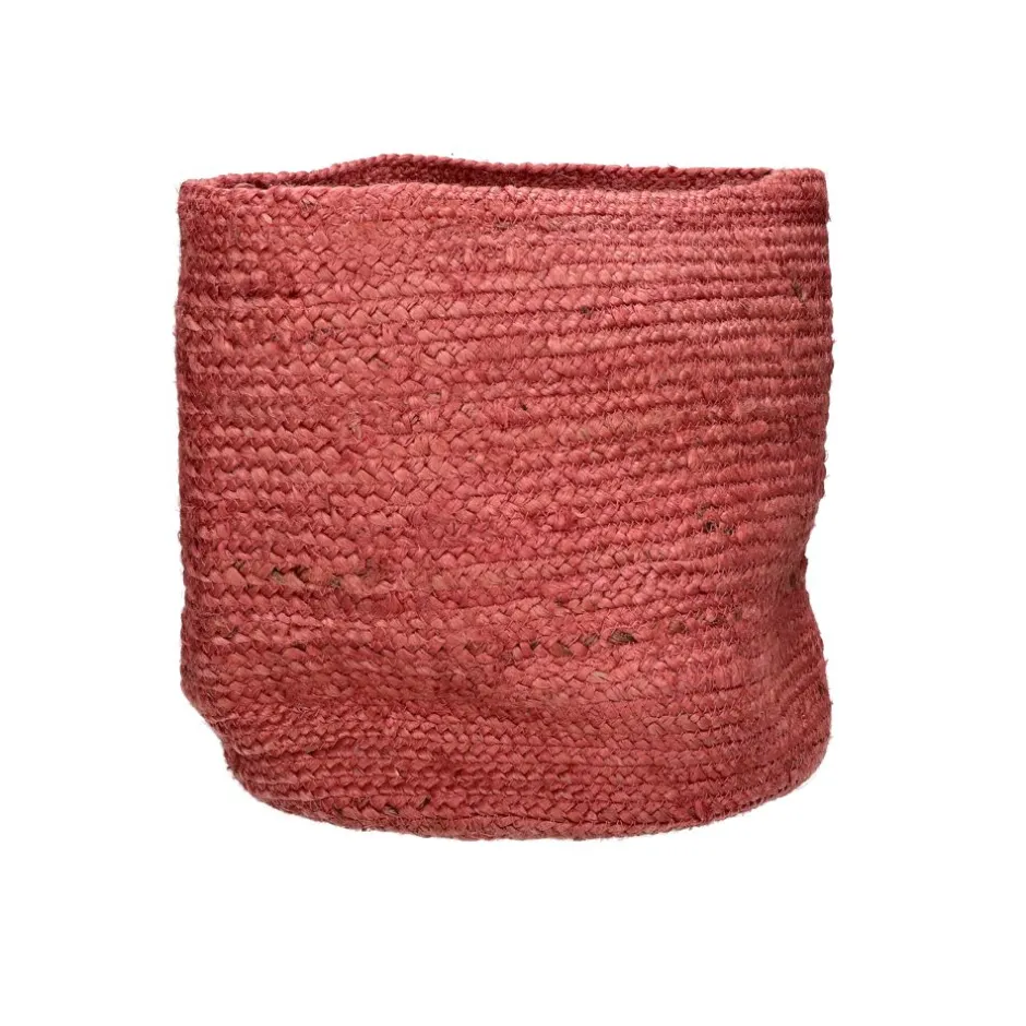 Lot de 3 paniers pratiques en jute naturel Pomax & Mambo - Ø22/27/32 cm x H 22/27/32 - Rouge intense pour rangement déco
