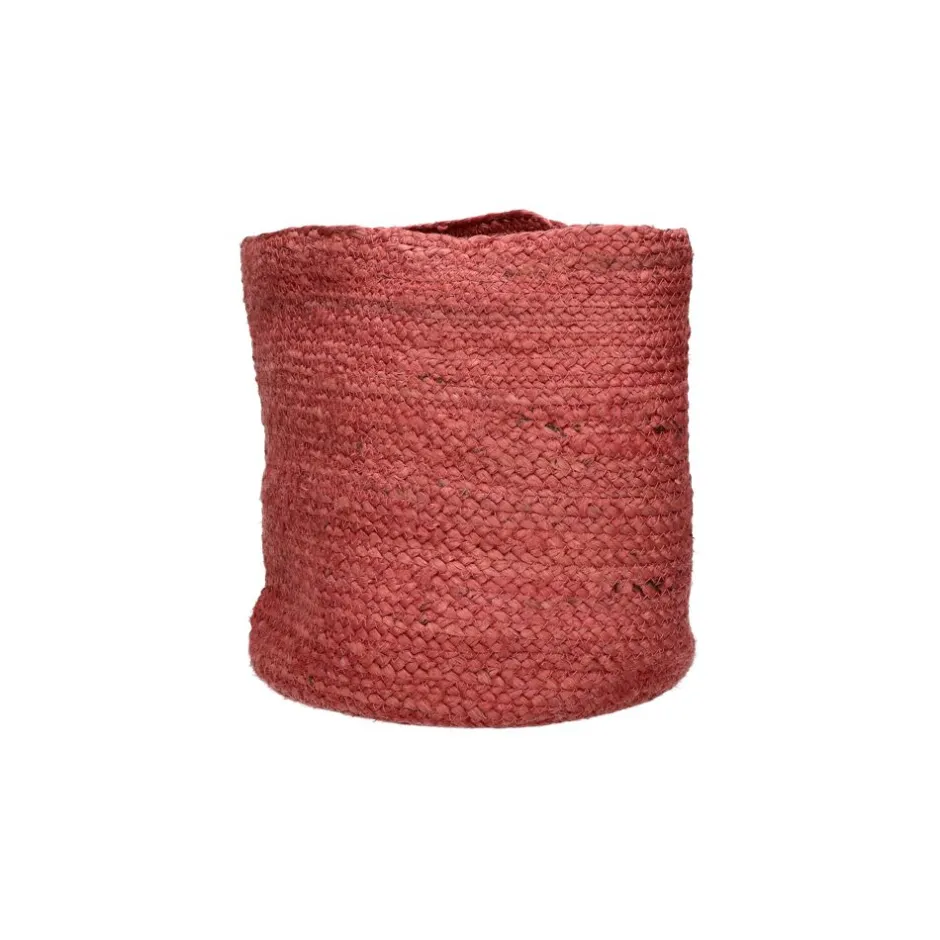 Lot de 3 paniers pratiques en jute naturel Pomax & Mambo - Ø22/27/32 cm x H 22/27/32 - Rouge intense pour rangement déco