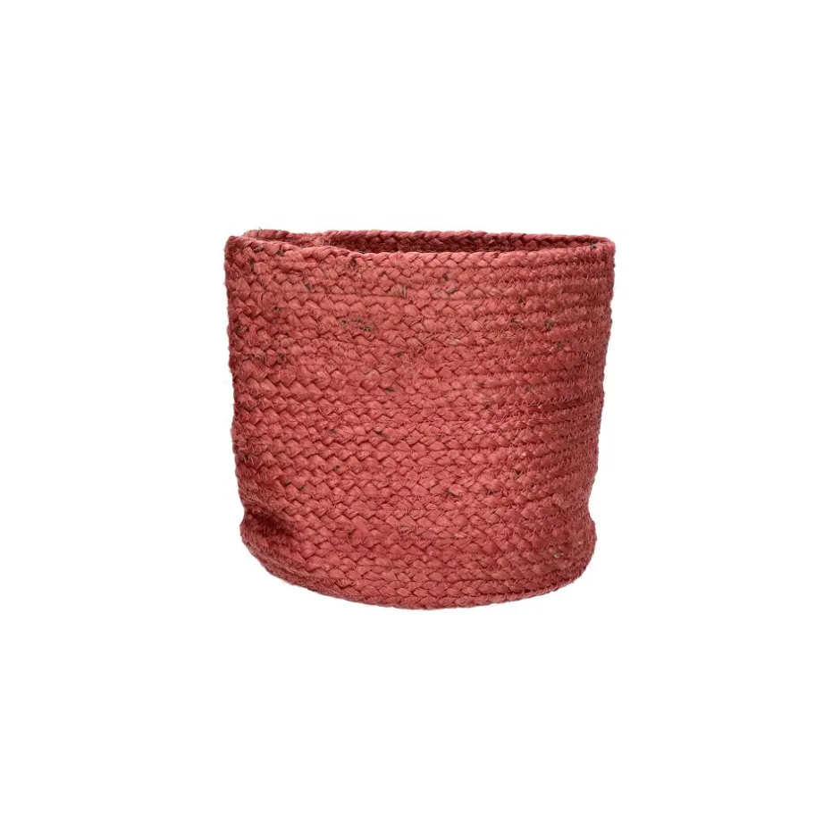 Lot de 3 paniers pratiques en jute naturel Pomax & Mambo - Ø22/27/32 cm x H 22/27/32 - Rouge intense pour rangement déco