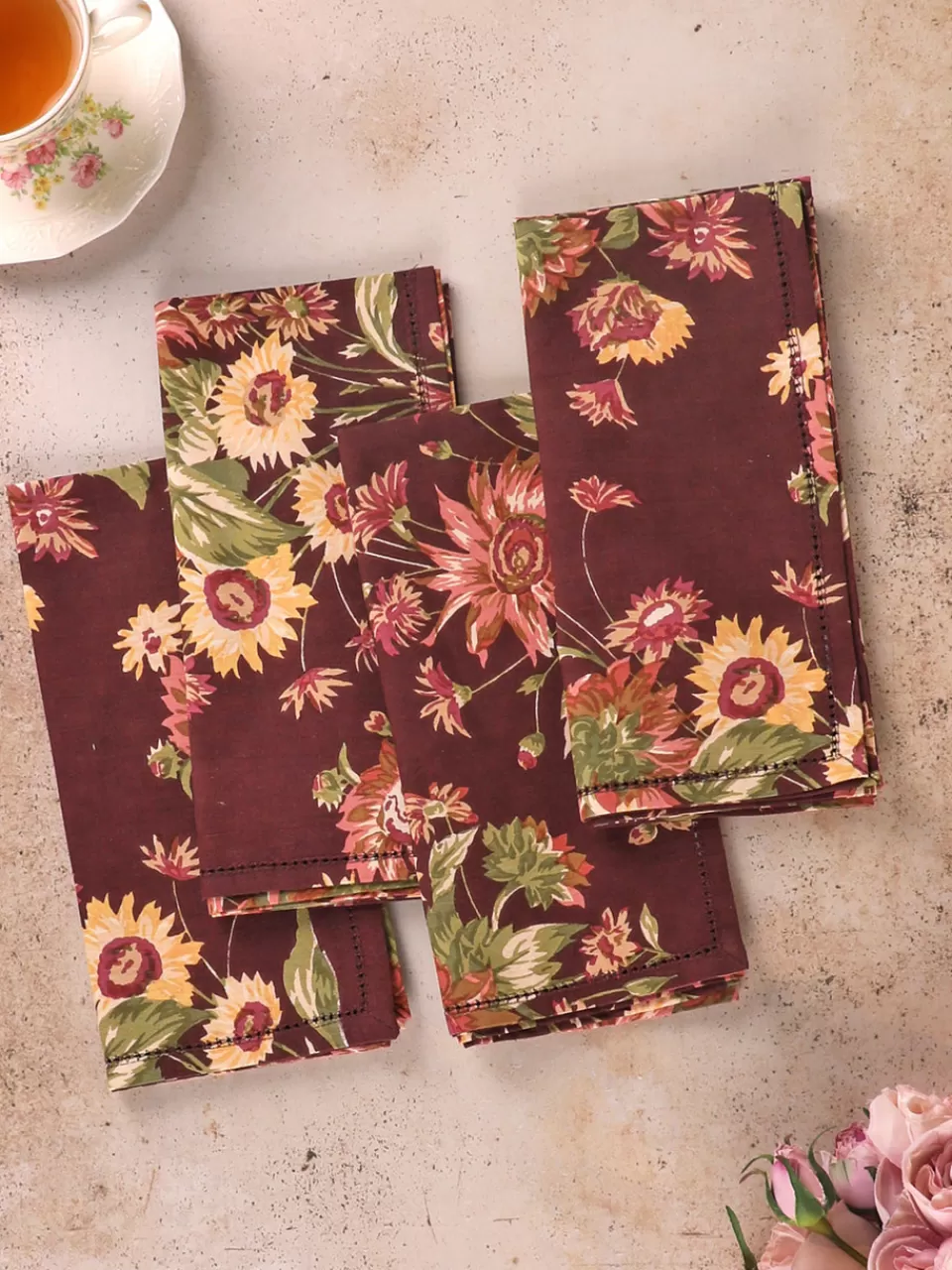 Lot de 4 serviettes Marguerite délicates - Collection Printanière April Cornell à prix doux