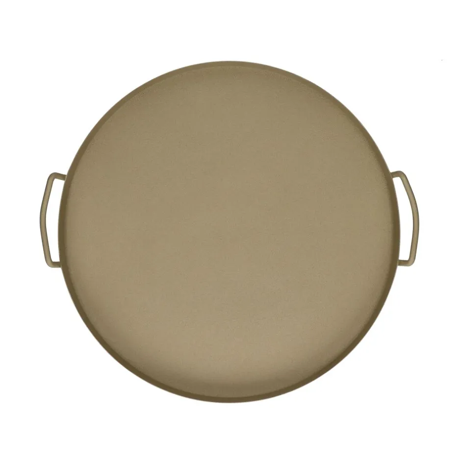 Plateau design sobre et moderne en métal Pomax - 45 cm de diamètre par 3 cm de hauteur - Finition beige sable pour rangement élégant
