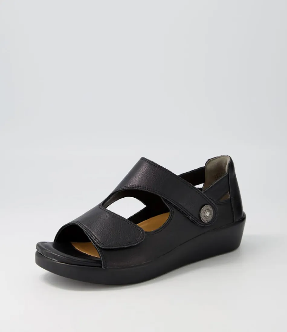 Sandales ZIERA Matillda W - Escarpins Confortables en Cuir Noir à Semelle Compensée pour Femme