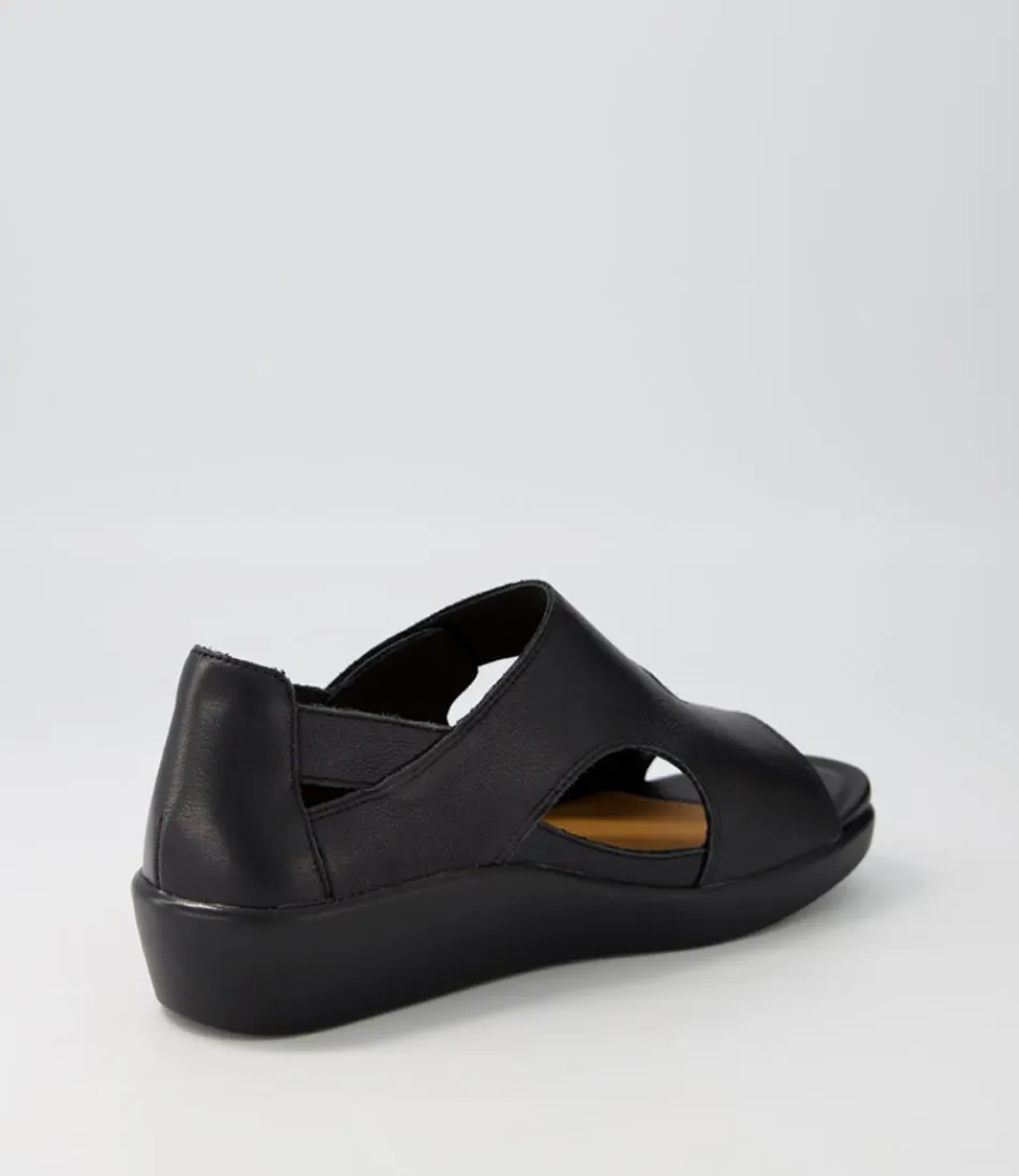 Sandales ZIERA Matillda W - Escarpins Confortables en Cuir Noir à Semelle Compensée pour Femme