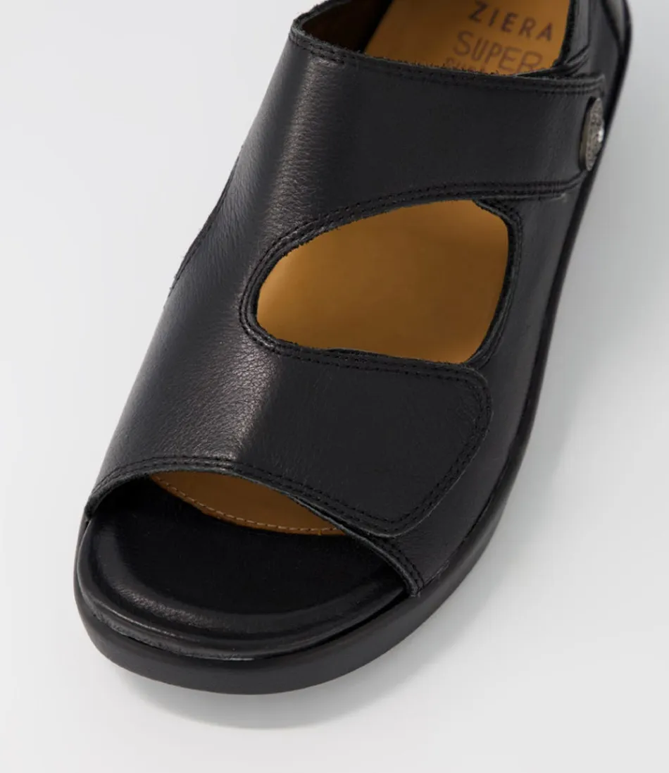Sandales ZIERA Matillda W - Escarpins Confortables en Cuir Noir à Semelle Compensée pour Femme