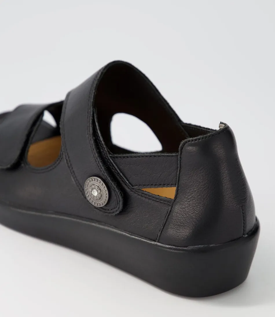 Sandales ZIERA Matillda W - Escarpins Confortables en Cuir Noir à Semelle Compensée pour Femme