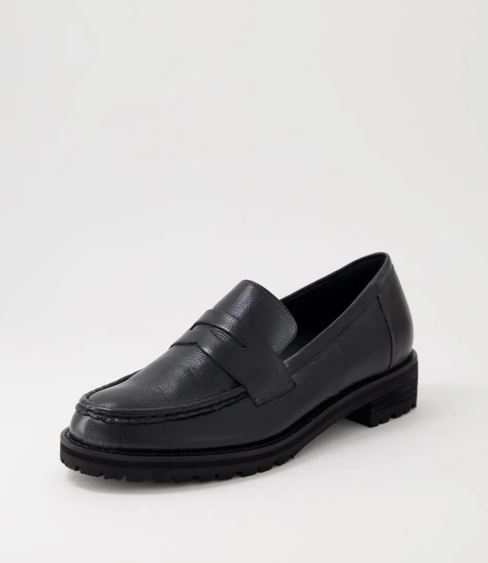 Mocassins ZIERA pour femme - Modèle Metters W en cuir noir élégant, style intemporel et confortable pour toutes vos occasions. Chaussures urbaines en cuir souple avec finition métallisée discrète.