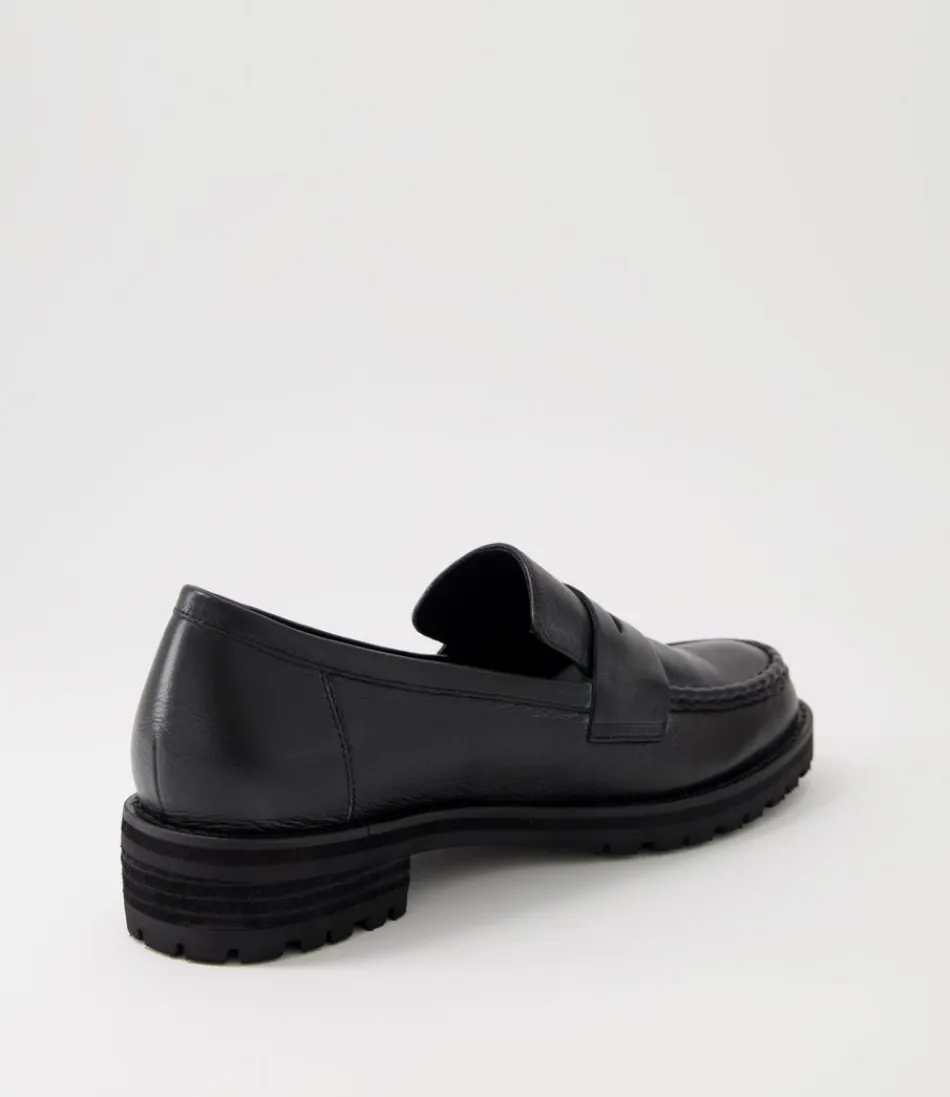 Mocassins ZIERA pour femme - Modèle Metters W en cuir noir élégant, style intemporel et confortable pour toutes vos occasions. Chaussures urbaines en cuir souple avec finition métallisée discrète.