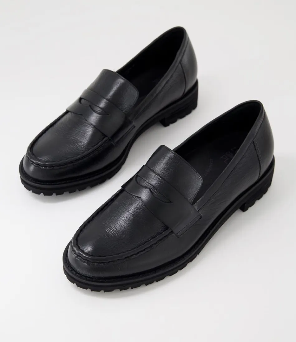 Mocassins ZIERA pour femme - Modèle Metters W en cuir noir élégant, style intemporel et confortable pour toutes vos occasions. Chaussures urbaines en cuir souple avec finition métallisée discrète.