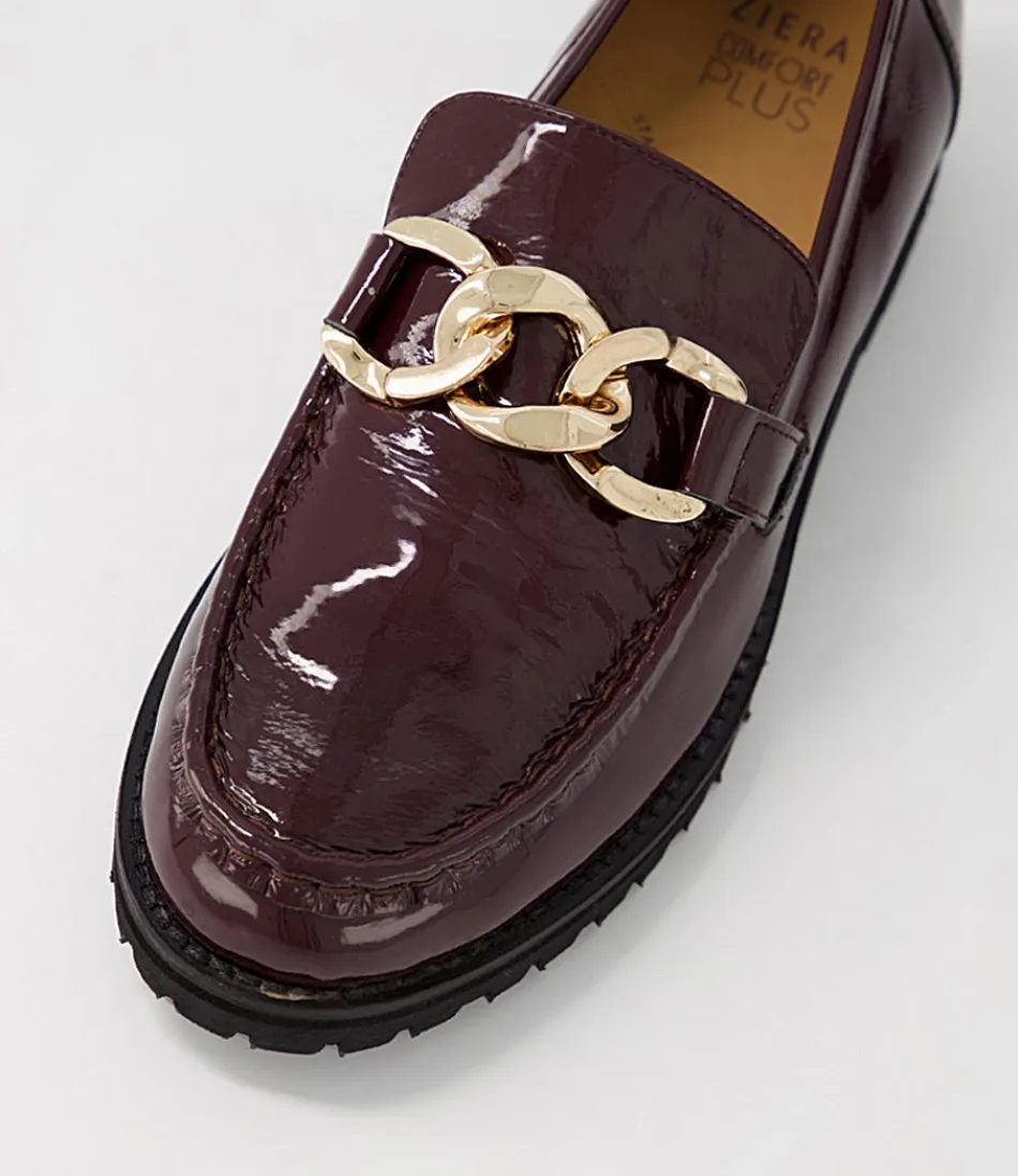 Mocassins ZIERA Misima W - Cuir Vernis Bordeaux Élégant pour Femme, Confort Féminin et Style Urbain