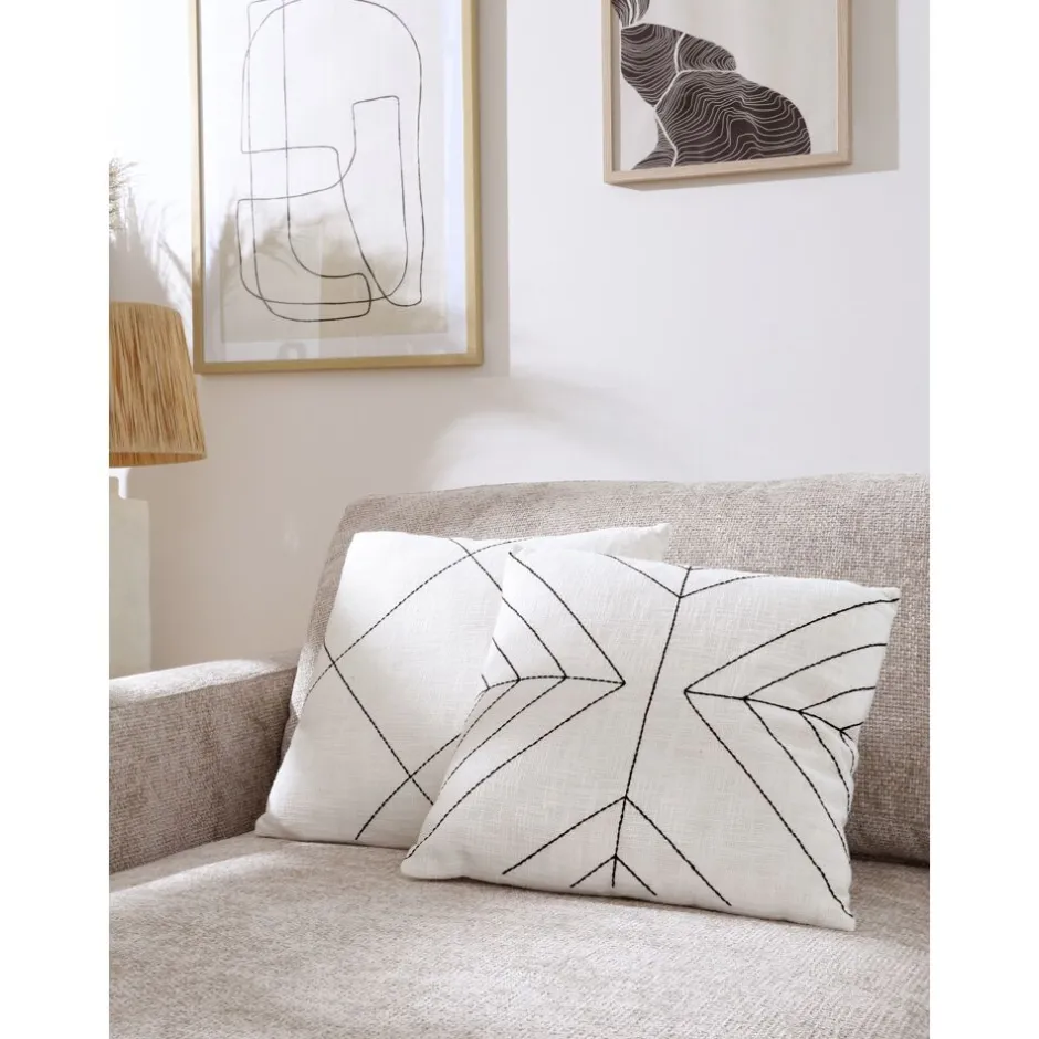 Coussin décoratif Pomax Murni - En coton doux, format carré 45x45 cm, duo de couleurs noir et blanc