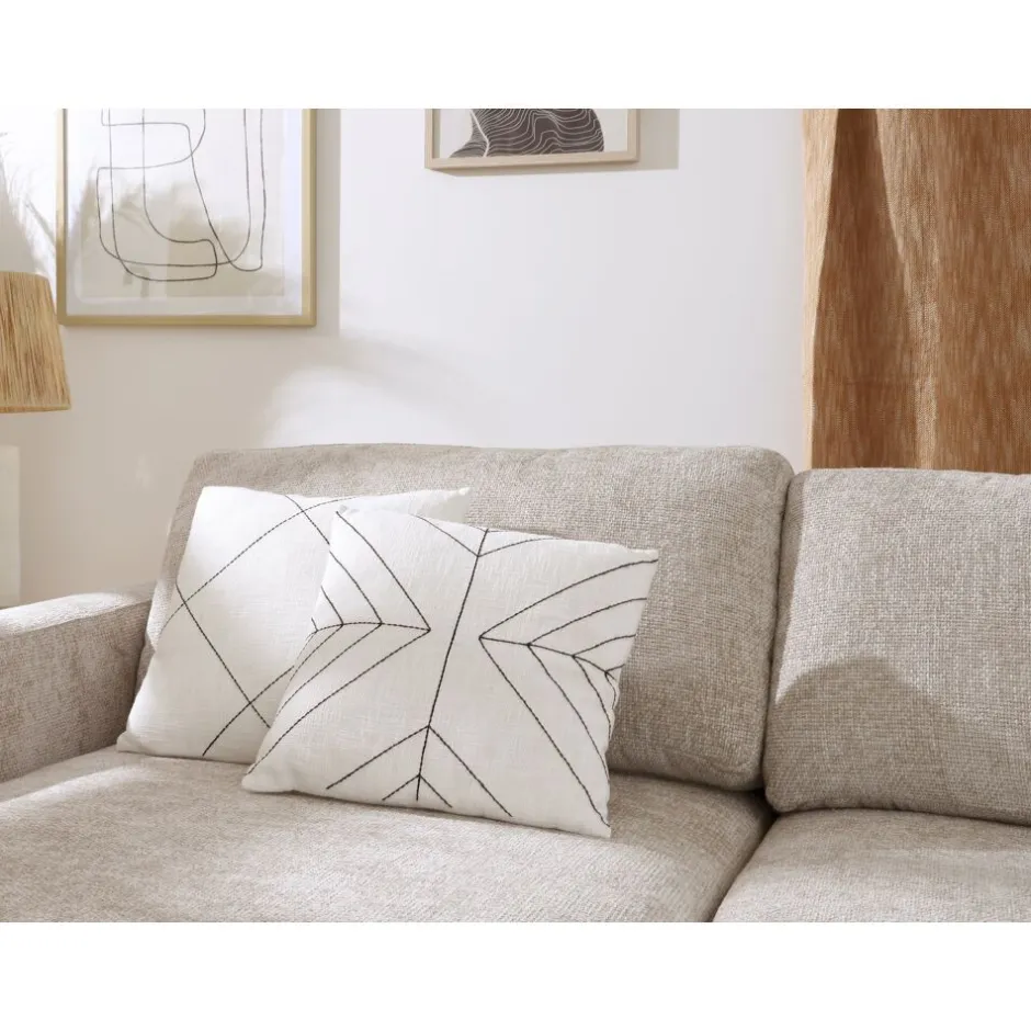 Coussin décoratif Pomax Murni - En coton doux, format carré 45x45 cm, duo de couleurs noir et blanc