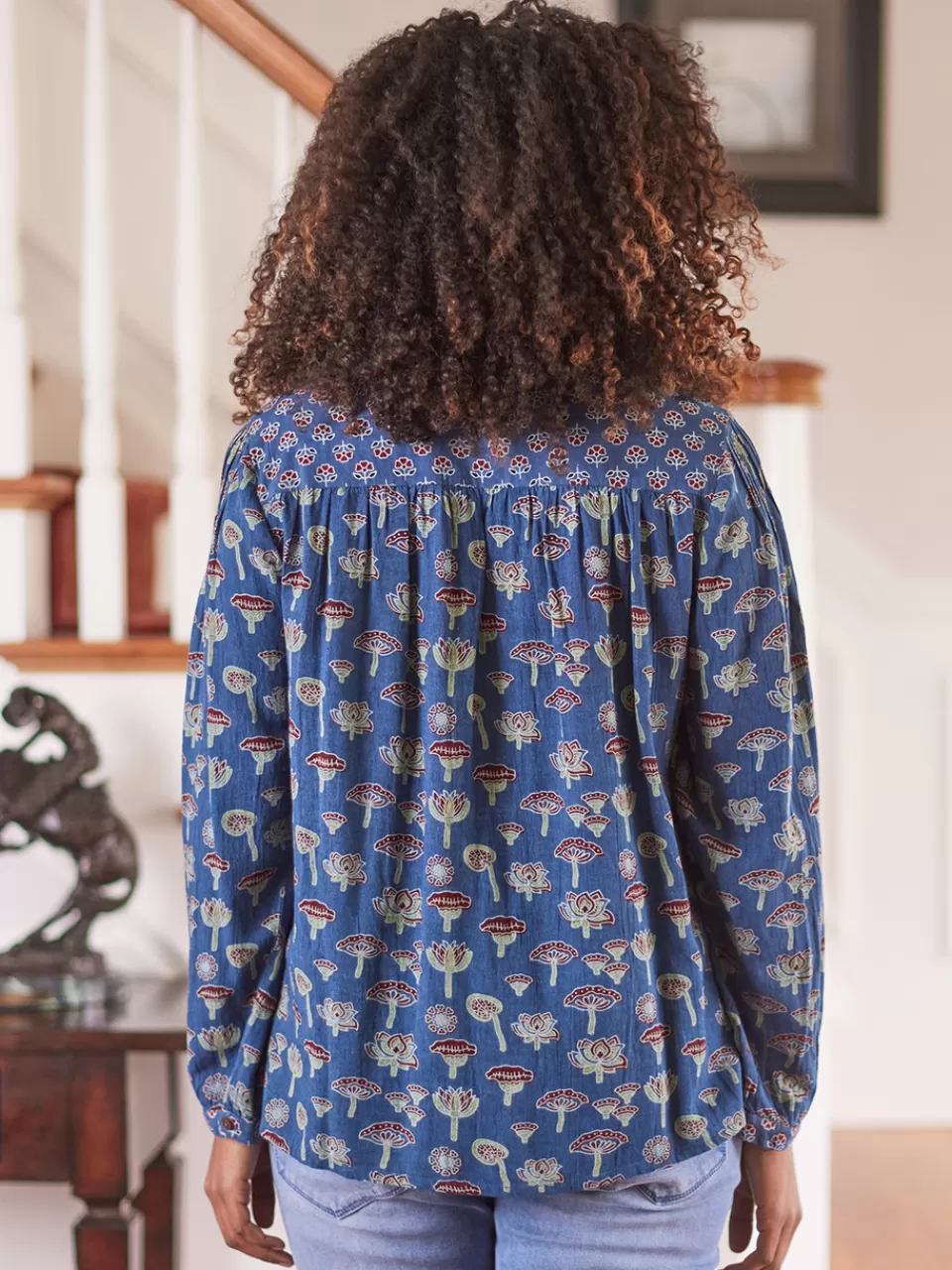Blouse d'artiste imprimé champignons et fleurs - Collection printanière April Cornell