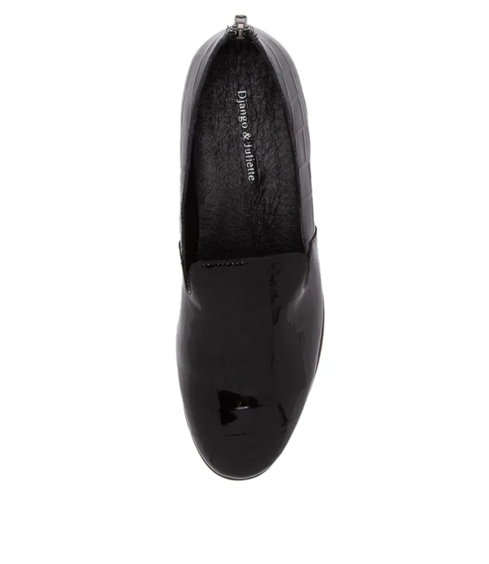 Mocassins Femme Django & Juliette - Modèle Odai en Cuir Verni Noir Brillant