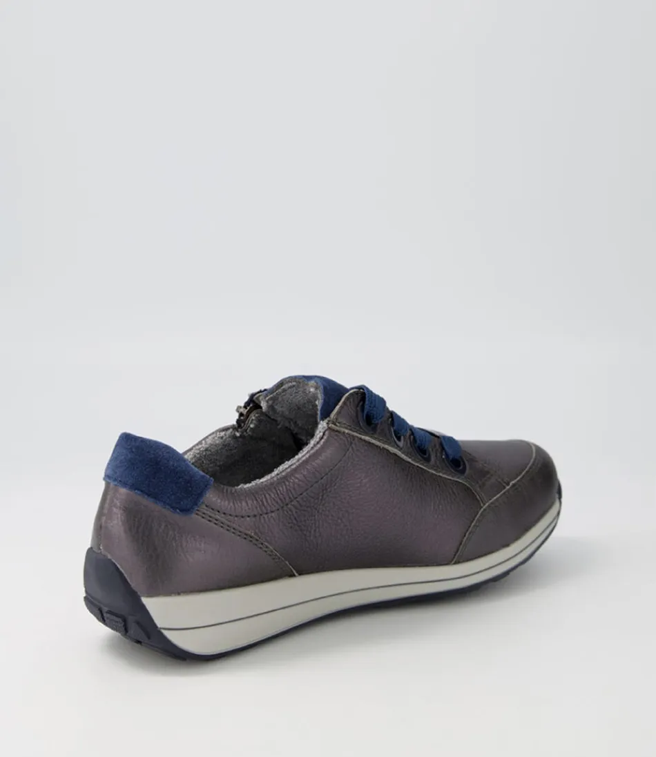 Baskets femme ARA Comfort - Osaka 87 en cuir velours anthracite avec détails indigo, semelle ergonomique pour un confort optimal (Édition Limitée)