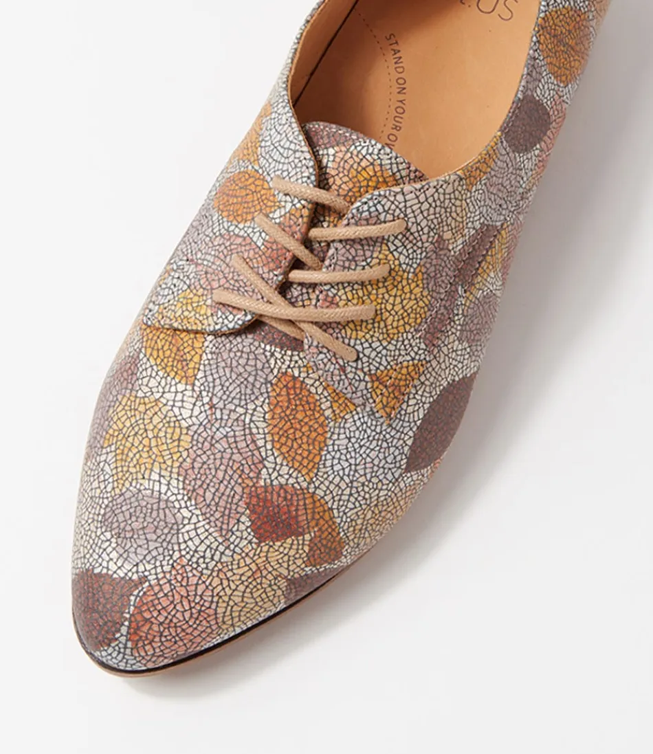 Escarpins femme ZIERA Oscar XF - Ballerines en cuir doré feuillé à lacets, confort optimal pour journée élégante