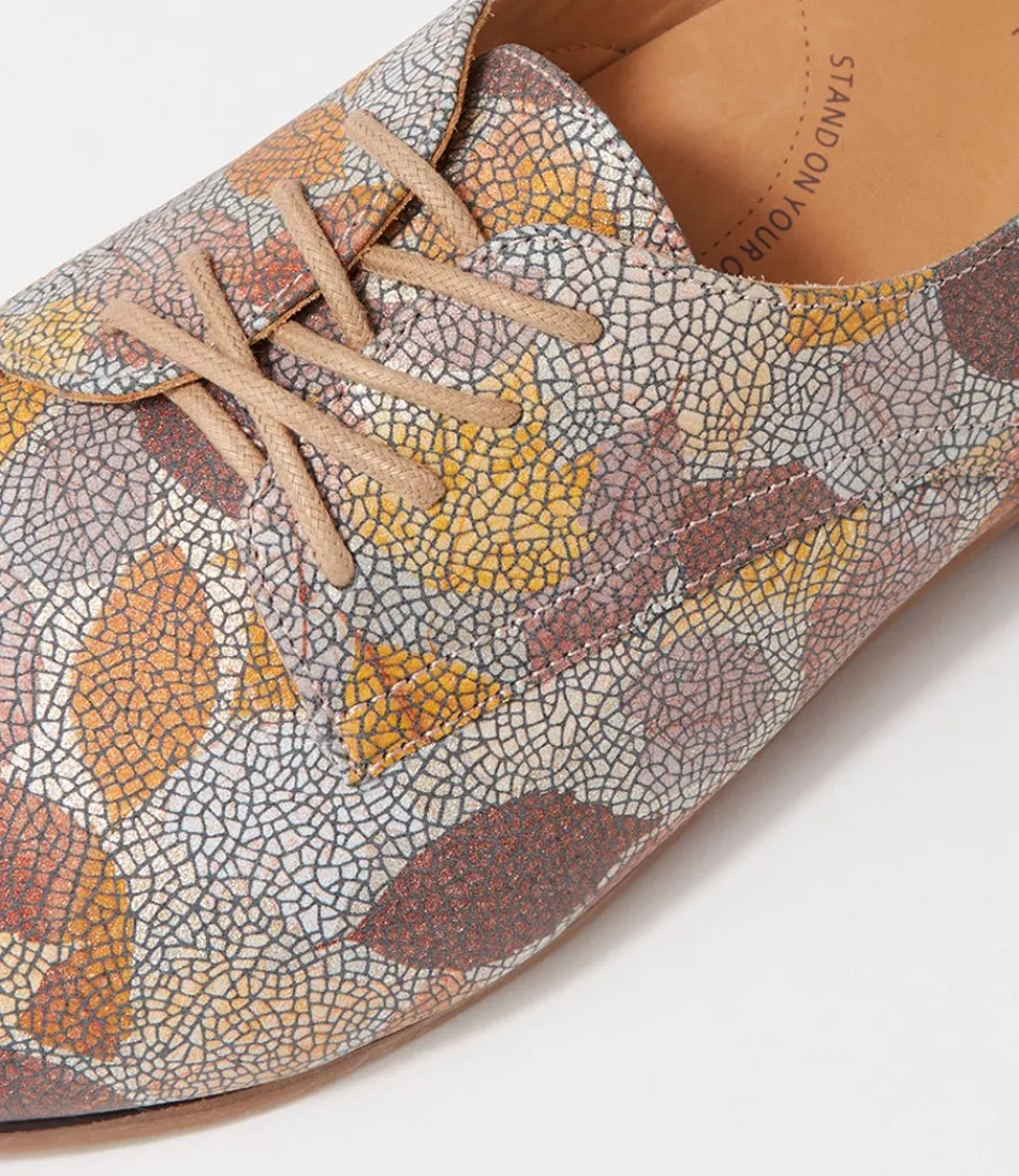 Escarpins femme ZIERA Oscar XF - Ballerines en cuir doré feuillé à lacets, confort optimal pour journée élégante