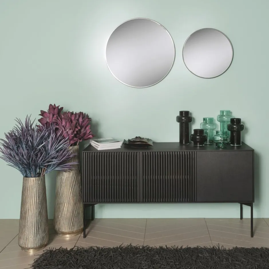 Miroir Décoratif Pomax Palace - Cadre Métal Noir Brillant - Diamètre 50 cm - Épaisseur 3 cm - Design Contemporain pour Intérieur
