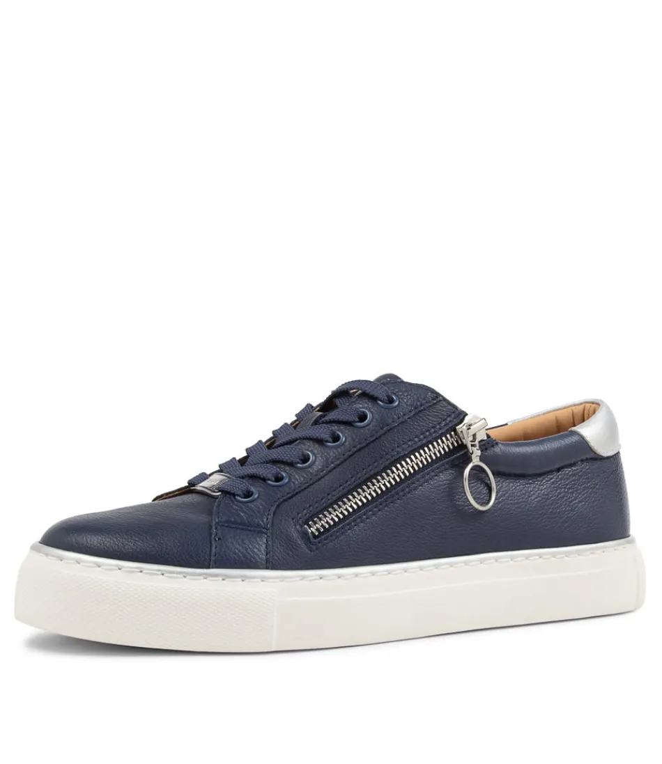 Baskets ZIERA Pamela pour Femme - Cuir Souble Marine Argenté | Confort Léger & Style Urbain