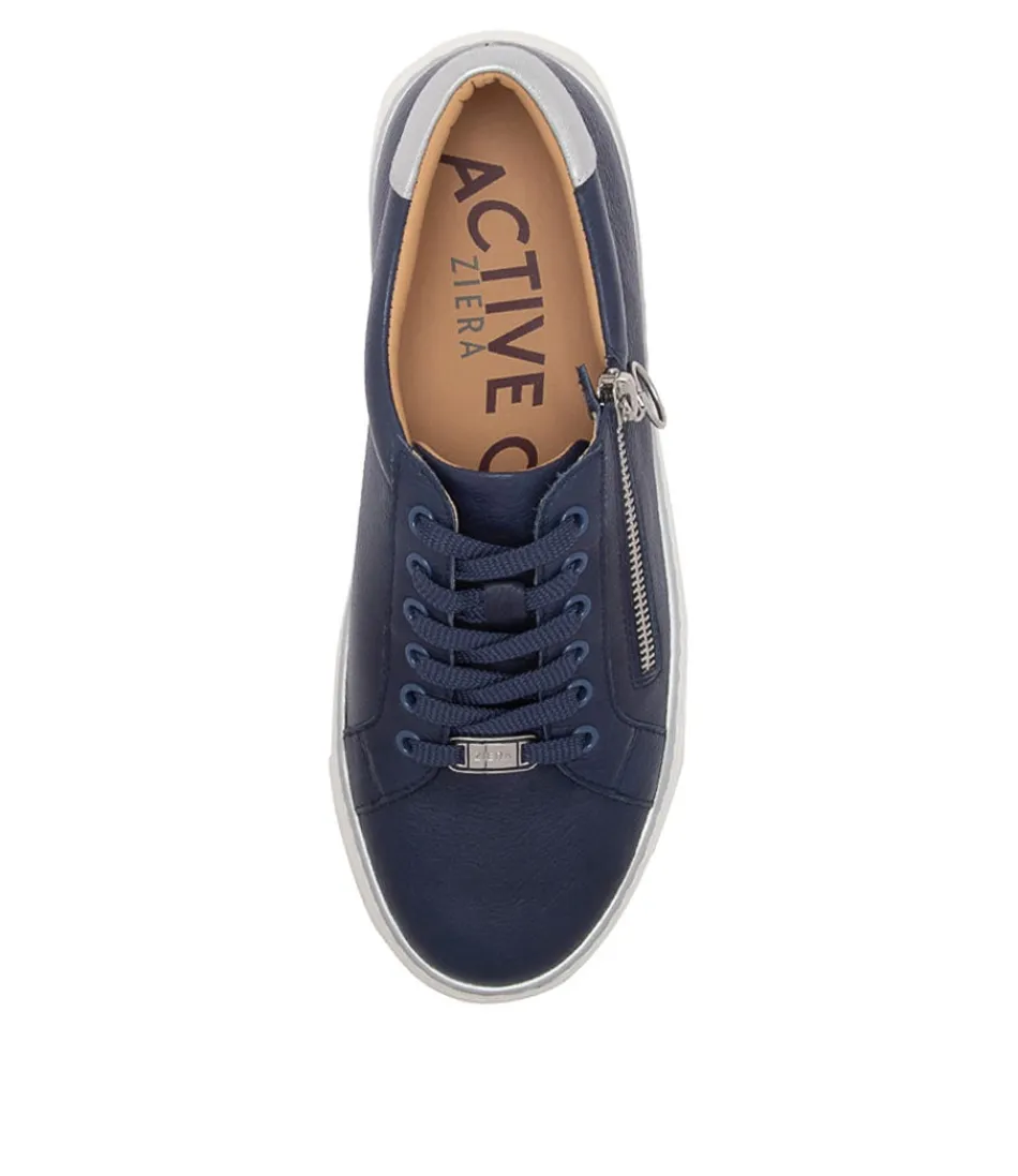 Baskets ZIERA Pamela pour Femme - Cuir Souble Marine Argenté | Confort Léger & Style Urbain
