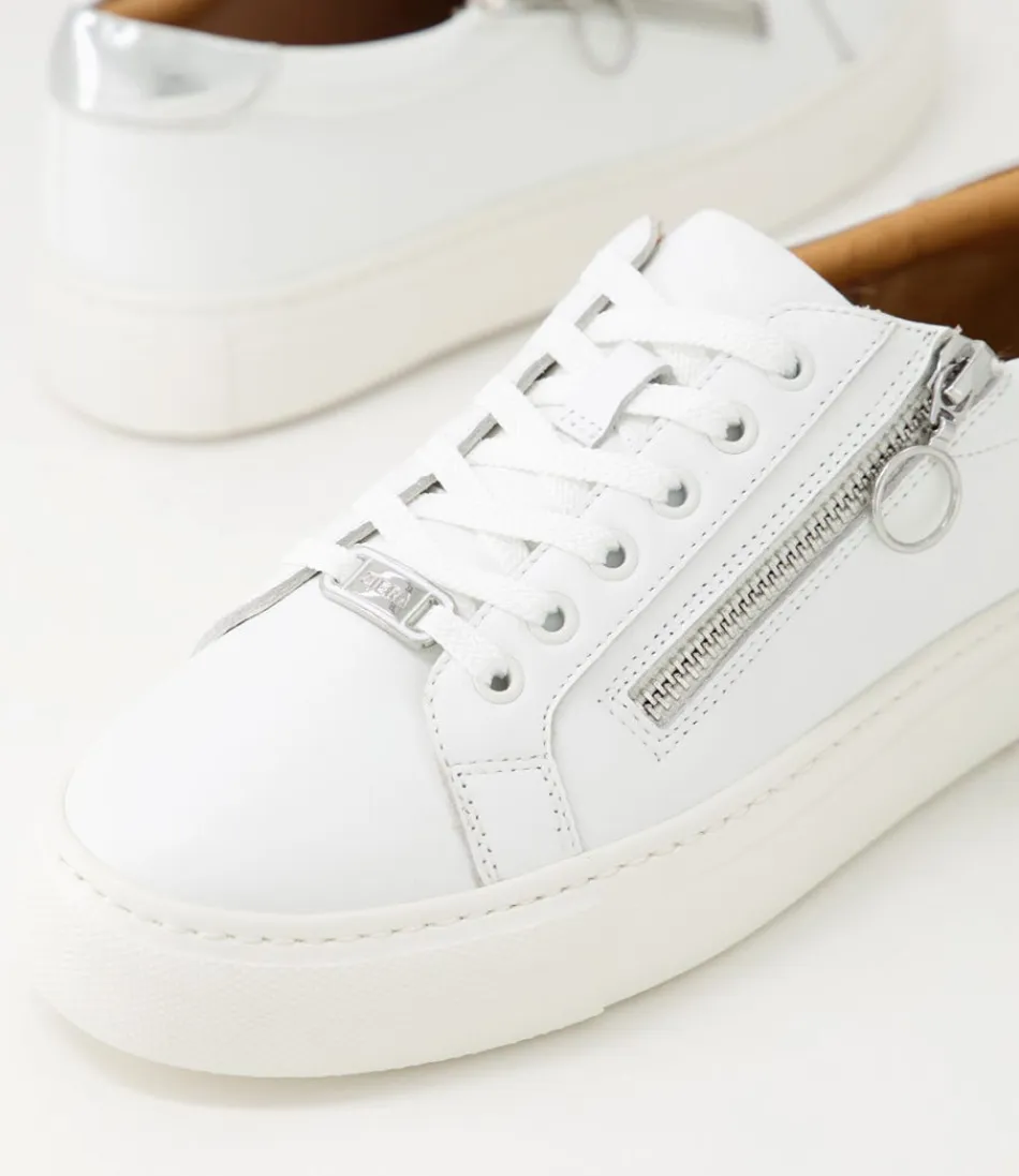 ZIERA Baskets Femme Pamela XF – Confort Ultime en Cuir Souple, Blanc Perle avec Détails Argentés – City Style Élégant, Nouvelle Collection 2024