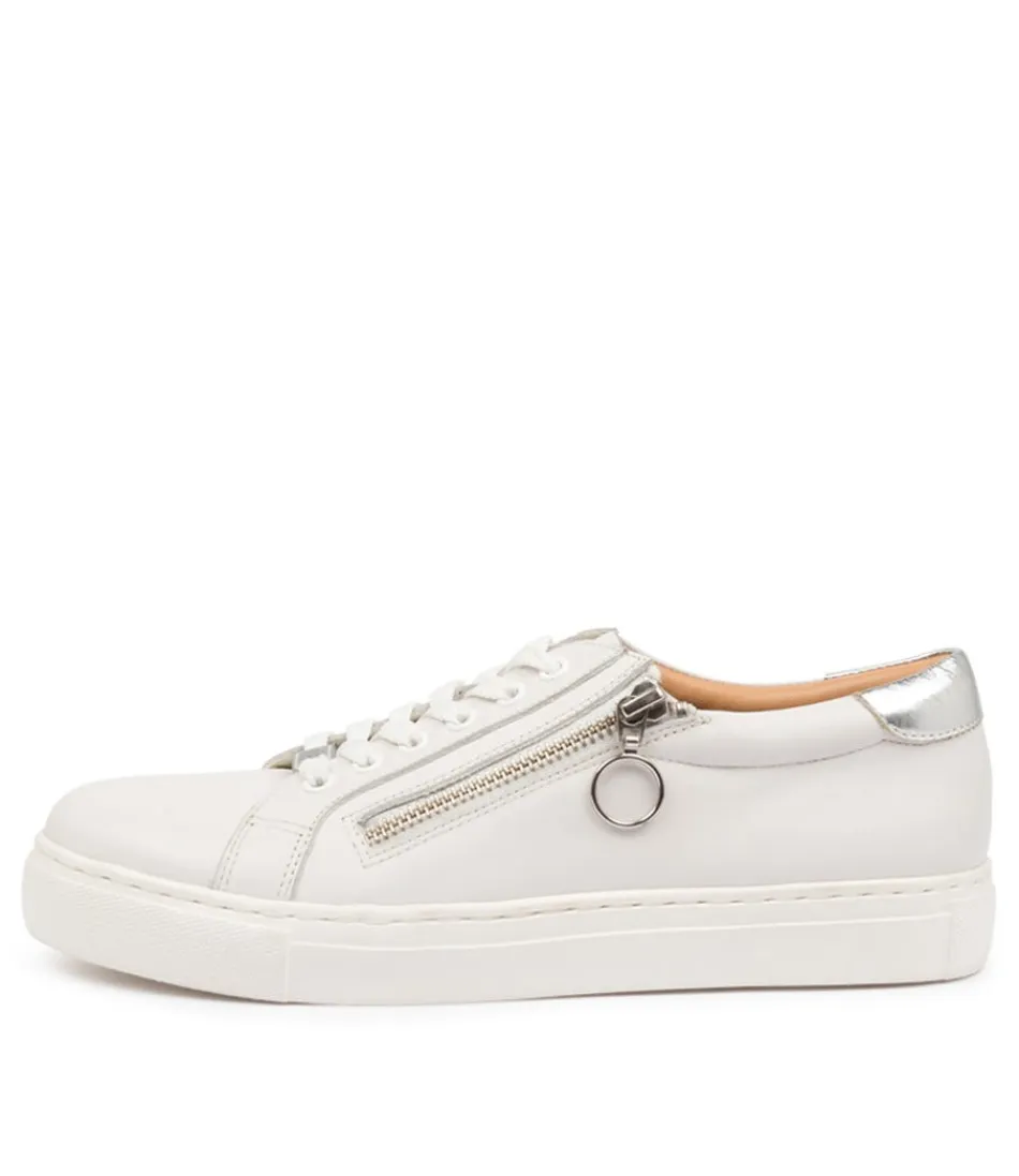 ZIERA Baskets Femme Pamela XF – Confort Ultime en Cuir Souple, Blanc Perle avec Détails Argentés – City Style Élégant, Nouvelle Collection 2024