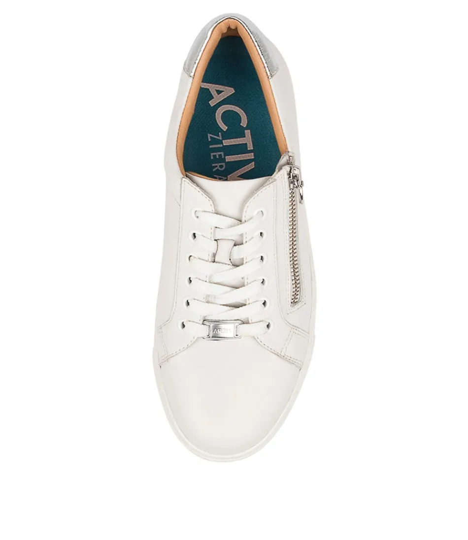 ZIERA Baskets Femme Pamela XF – Confort Ultime en Cuir Souple, Blanc Perle avec Détails Argentés – City Style Élégant, Nouvelle Collection 2024