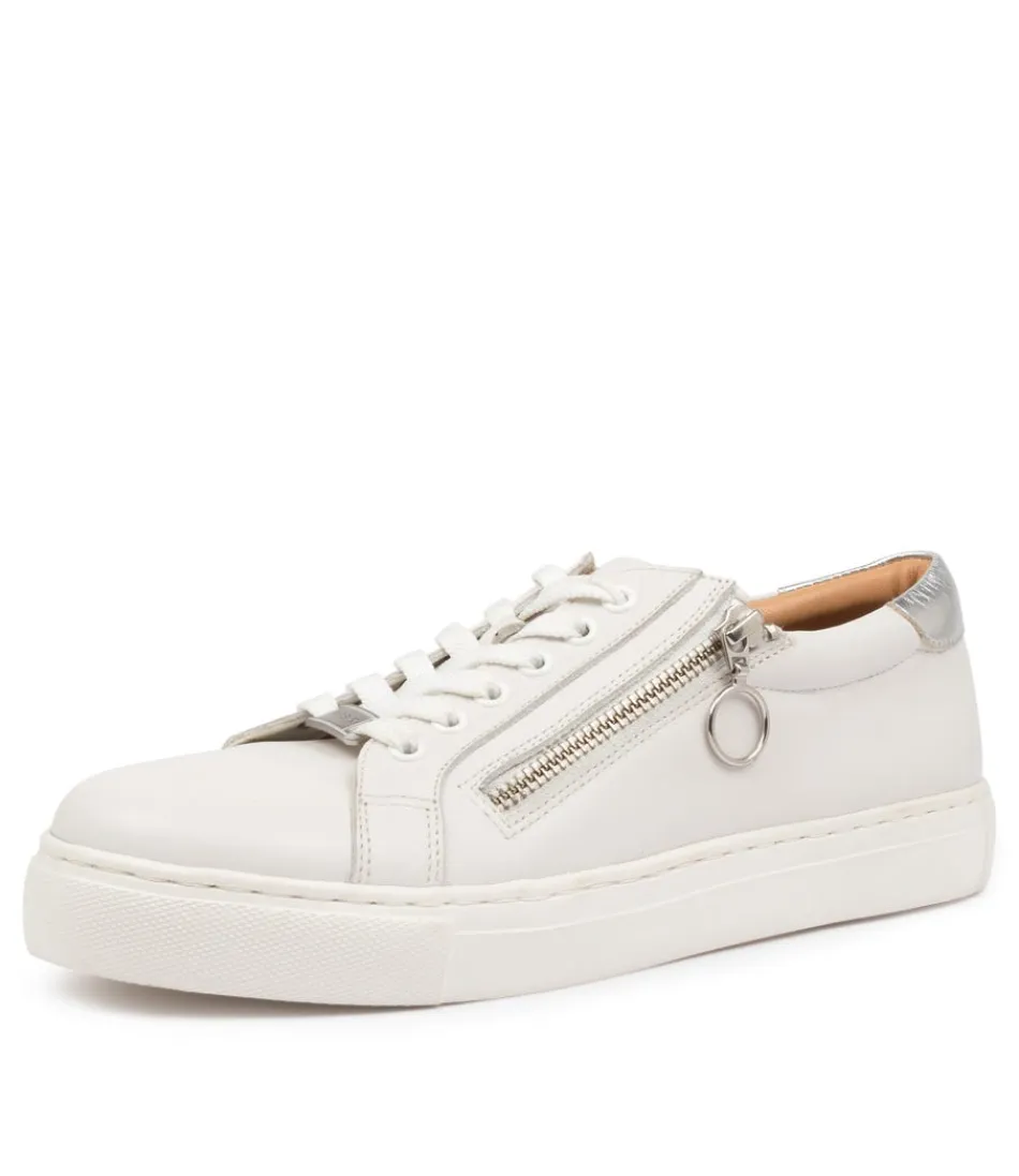 ZIERA Baskets Femme Pamela XF – Confort Ultime en Cuir Souple, Blanc Perle avec Détails Argentés – City Style Élégant, Nouvelle Collection 2024