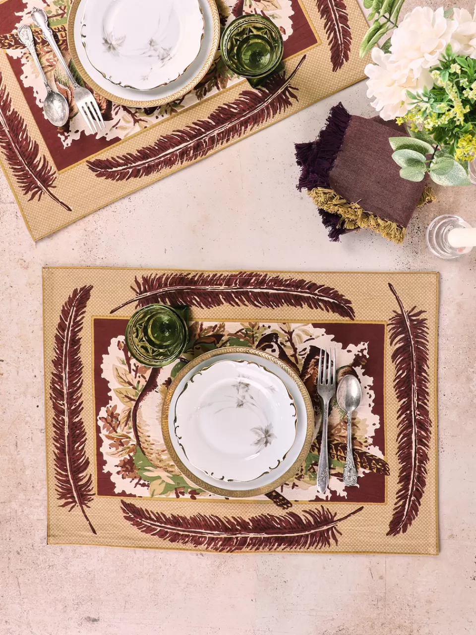 Set de 4 dessous de plat motif faisan - Élégant Cabernet par Avril Cornell Collection