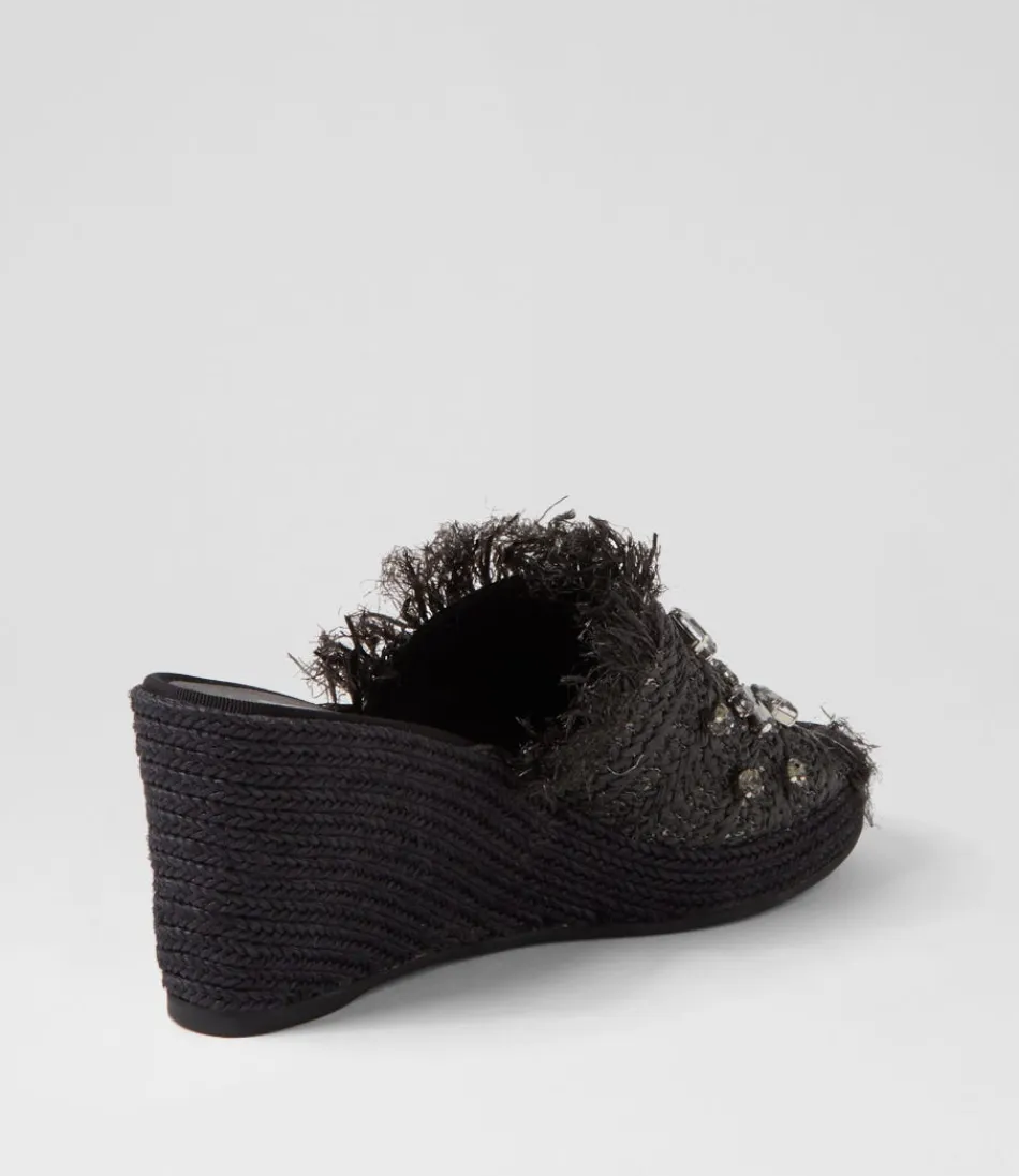 Élégantes Espadrilles Femme DJANGO & JULIETTE - Confortables et Respirantes en Simili-Raphia, Noir Profond pour un Style Méditerranéen Intemporel