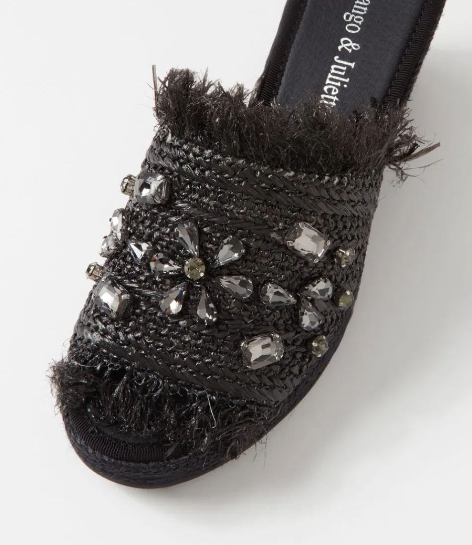 Élégantes Espadrilles Femme DJANGO & JULIETTE - Confortables et Respirantes en Simili-Raphia, Noir Profond pour un Style Méditerranéen Intemporel