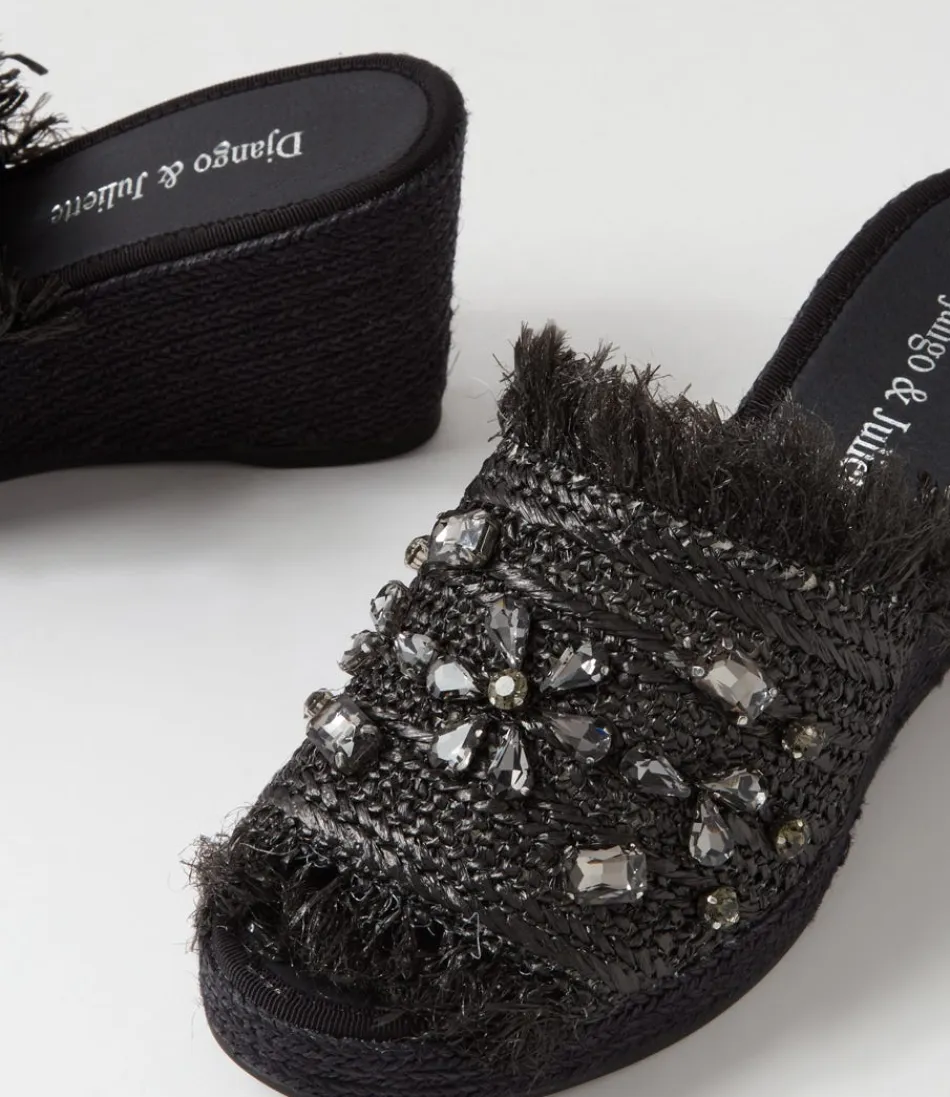 Élégantes Espadrilles Femme DJANGO & JULIETTE - Confortables et Respirantes en Simili-Raphia, Noir Profond pour un Style Méditerranéen Intemporel