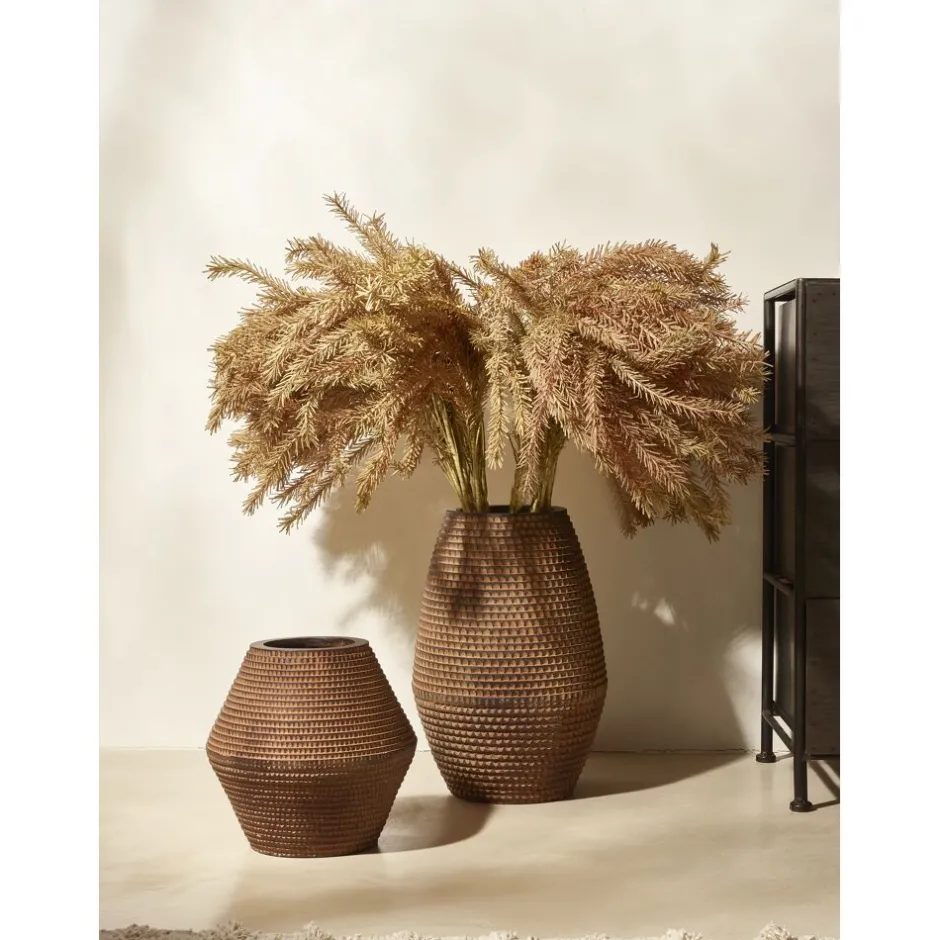 Plantes-PLANDAI - Décoration végétale contemporaine en métal texturé avec feuillage synthétique, hauteur 114 cm - Nuance romantique rose poudré