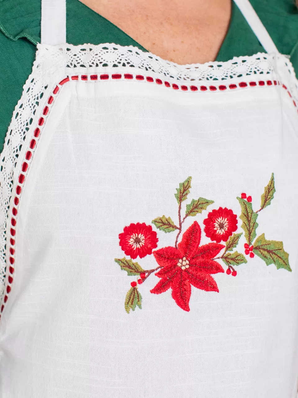 Tablier Artisanal Brodé Fleurs de Noël – Collection April Cornell à Prix Doux