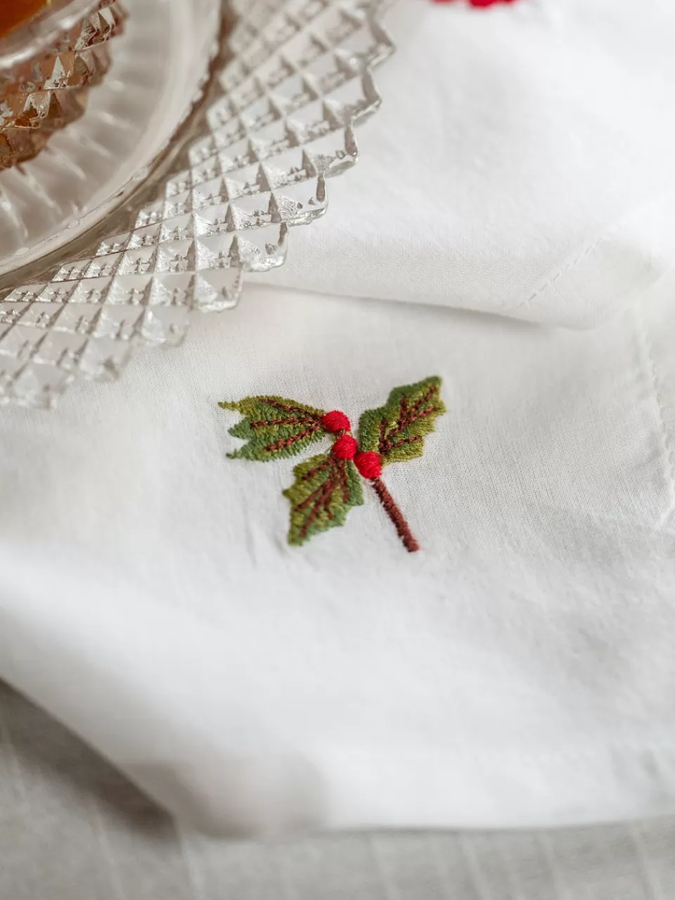 Serviettes de thé brodées Étoile de Noël - Lot de 2 pièces - Collection April Cornell à prix doux