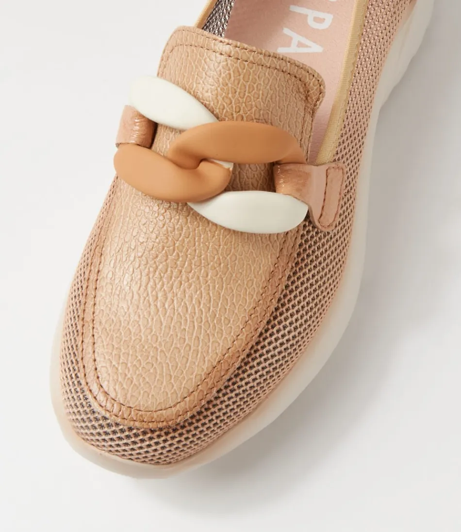 Mocassins féminins HISPANITAS Polinesia 13 - Cuir souple couleur sable avec empiècements mesh aérés, idéaux pour un style décontracté-chic. Chaussures confortables en cuir texturé pour journée détente ou sortie élégante. Modèle intemporel à semme flexible pour femmes actives.