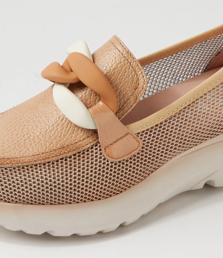Mocassins féminins HISPANITAS Polinesia 13 - Cuir souple couleur sable avec empiècements mesh aérés, idéaux pour un style décontracté-chic. Chaussures confortables en cuir texturé pour journée détente ou sortie élégante. Modèle intemporel à semme flexible pour femmes actives.