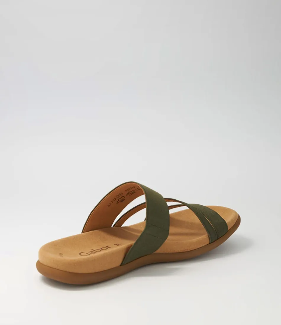 Sandales GABOR confortables à lacets ajustables - Modèle Rachie Olive pour femme, détente estivale élégante avec nuances végétales