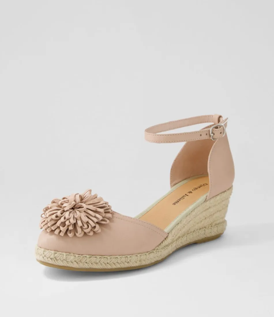 DJANGO & JULIETTE - Espadrilles féminines à talon compensé en cuir velours rose Rakim - Semelle tressée confortable - Style bohème printanier