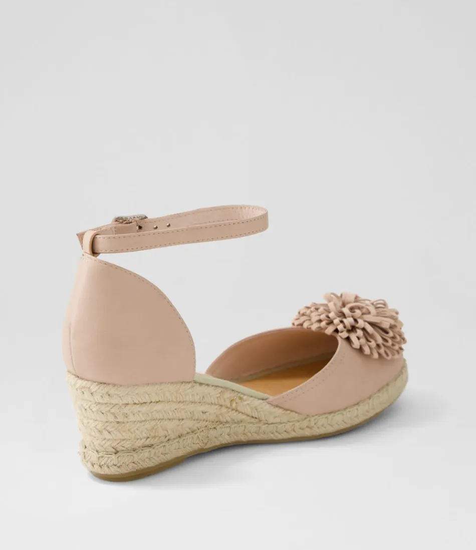 DJANGO & JULIETTE - Espadrilles féminines à talon compensé en cuir velours rose Rakim - Semelle tressée confortable - Style bohème printanier