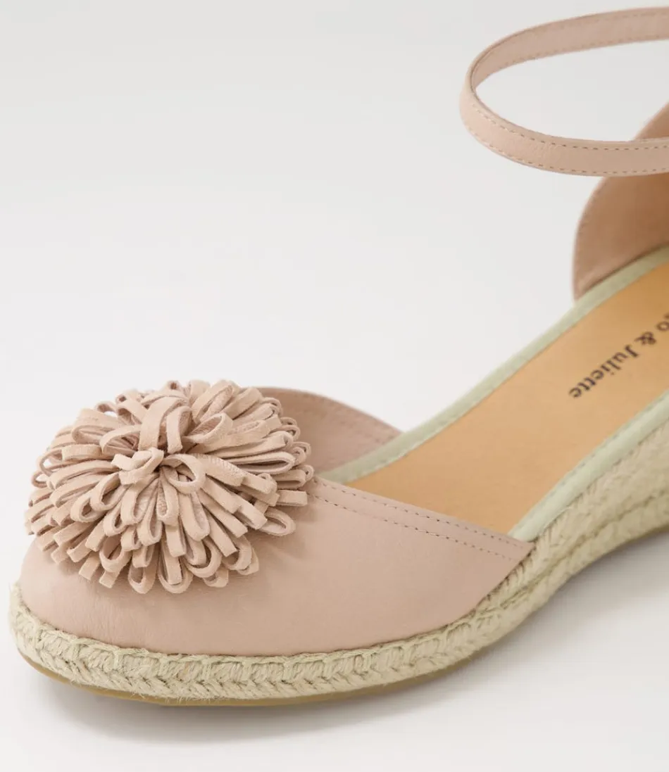 DJANGO & JULIETTE - Espadrilles féminines à talon compensé en cuir velours rose Rakim - Semelle tressée confortable - Style bohème printanier