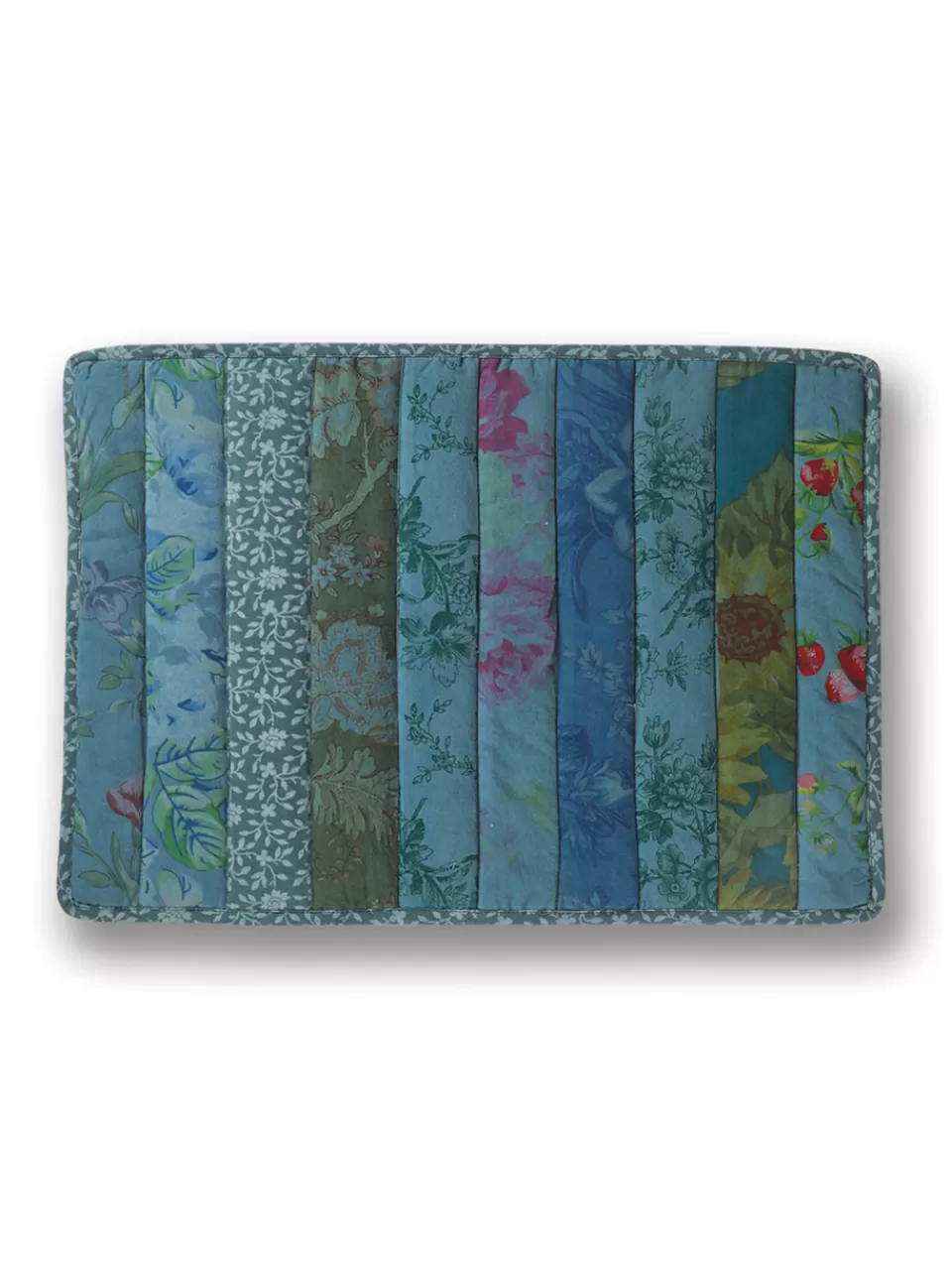 Lot de 2 napperons artisanaux en patchwork bleu océan - Confectionnés à partir de chutes de tissus unis - Collection soldes April Cornell