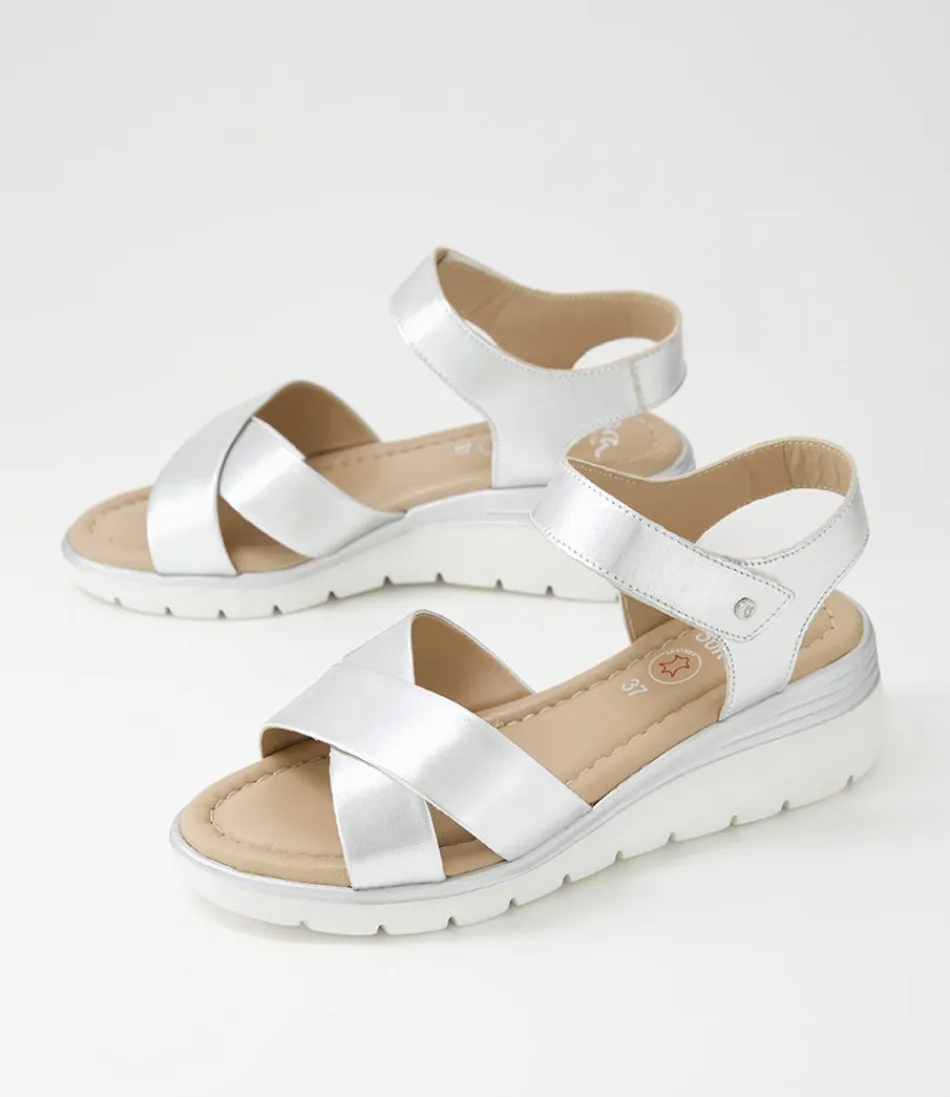 Sandales Femme ARA Confort - Modèle Rimini 32 en Cuir Argenté à Détail Élégant