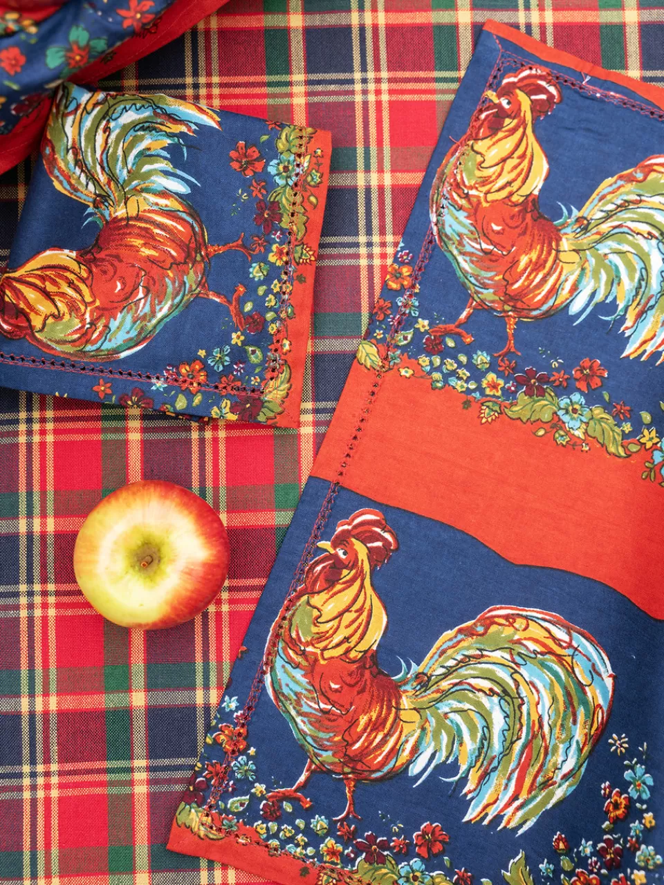 Lot de 4 serviettes déjeuner motif Coq - Bleu marine par April Cornell | Promotion exclusive été