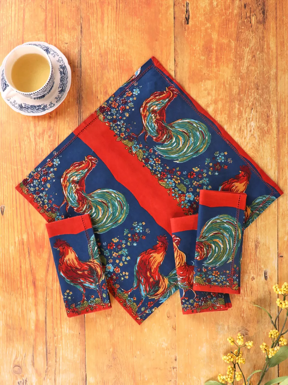 Lot de 4 serviettes déjeuner motif Coq - Bleu marine par April Cornell | Promotion exclusive été