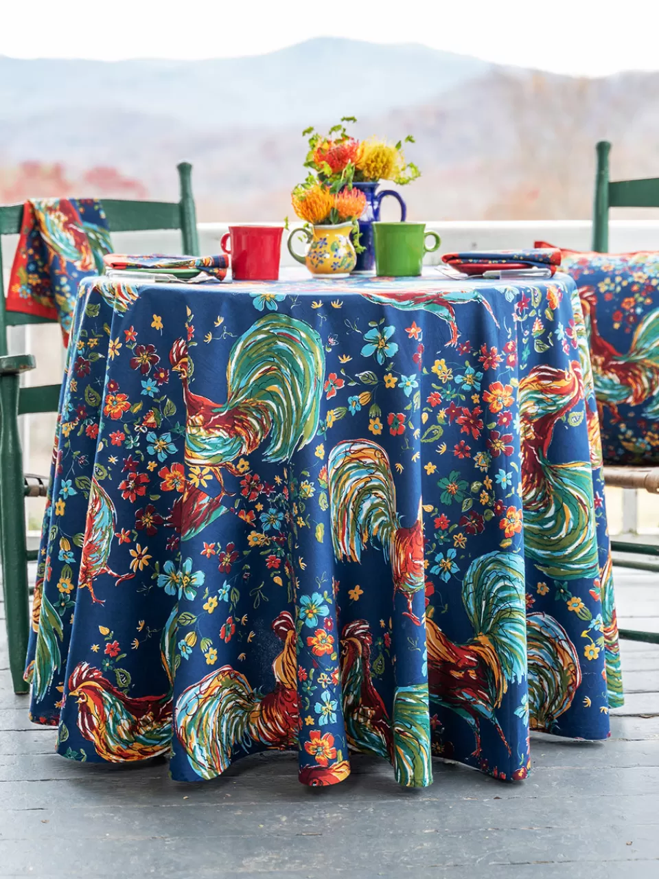 Nappe Ronde Brodée Coq - Création Exclusive April Cornell