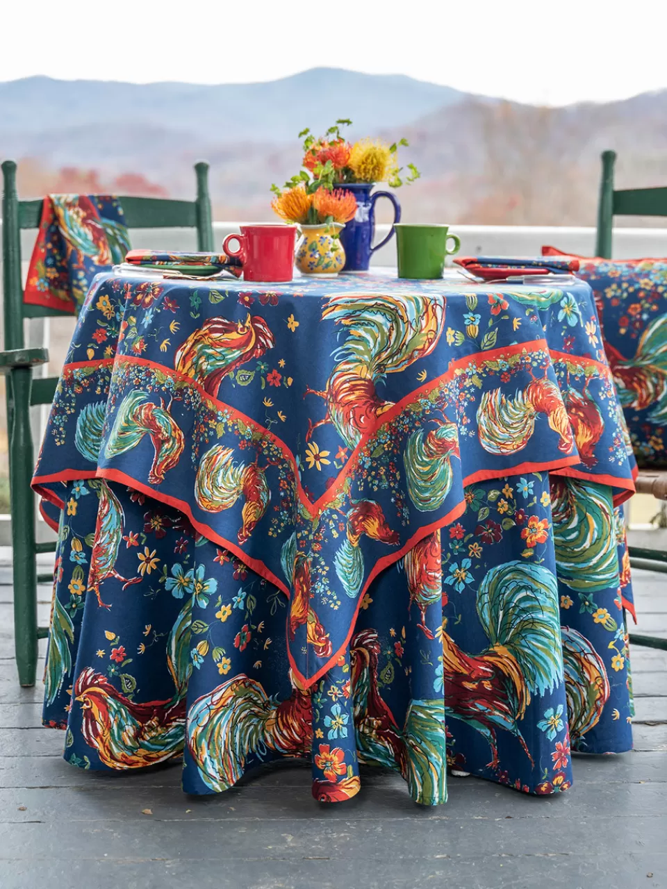 Nappe Ronde Brodée Coq - Création Exclusive April Cornell