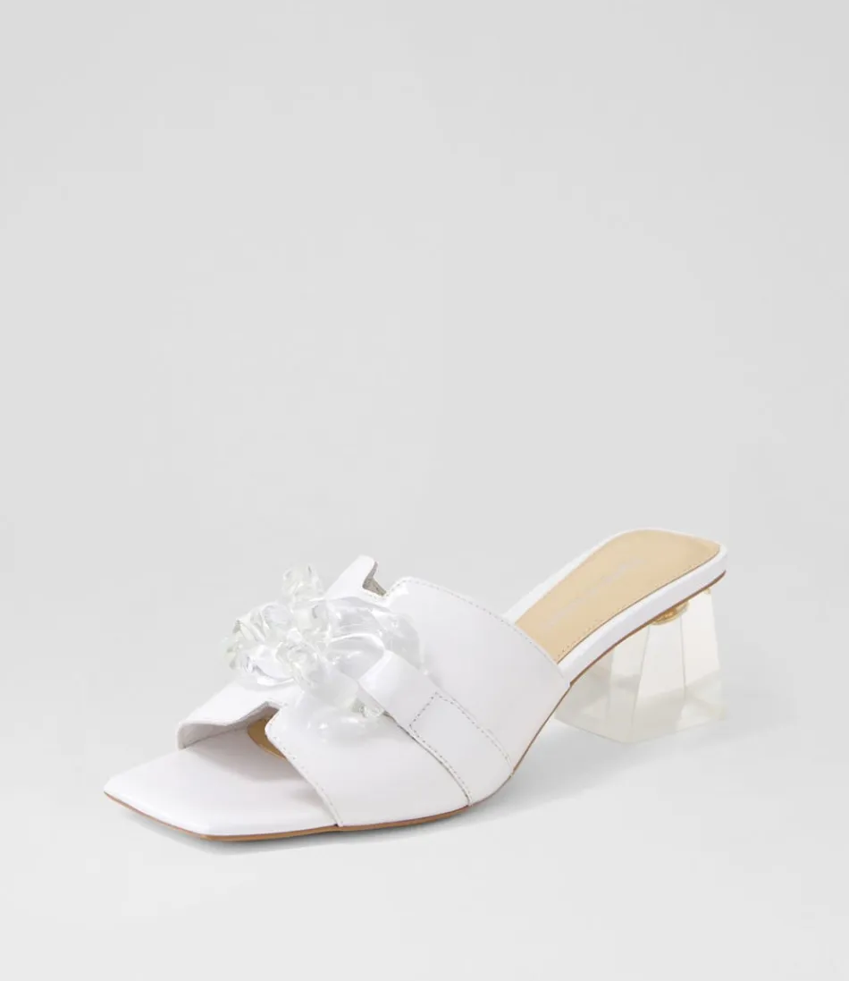 Mules Rulie en Cuir Verni Blanc Nacré - Escarpins Élégants Django & Juliette pour Femme