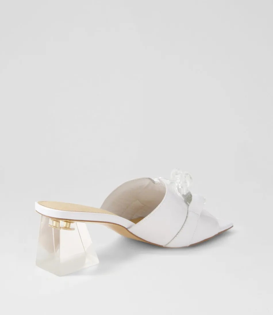 Mules Rulie en Cuir Verni Blanc Nacré - Escarpins Élégants Django & Juliette pour Femme