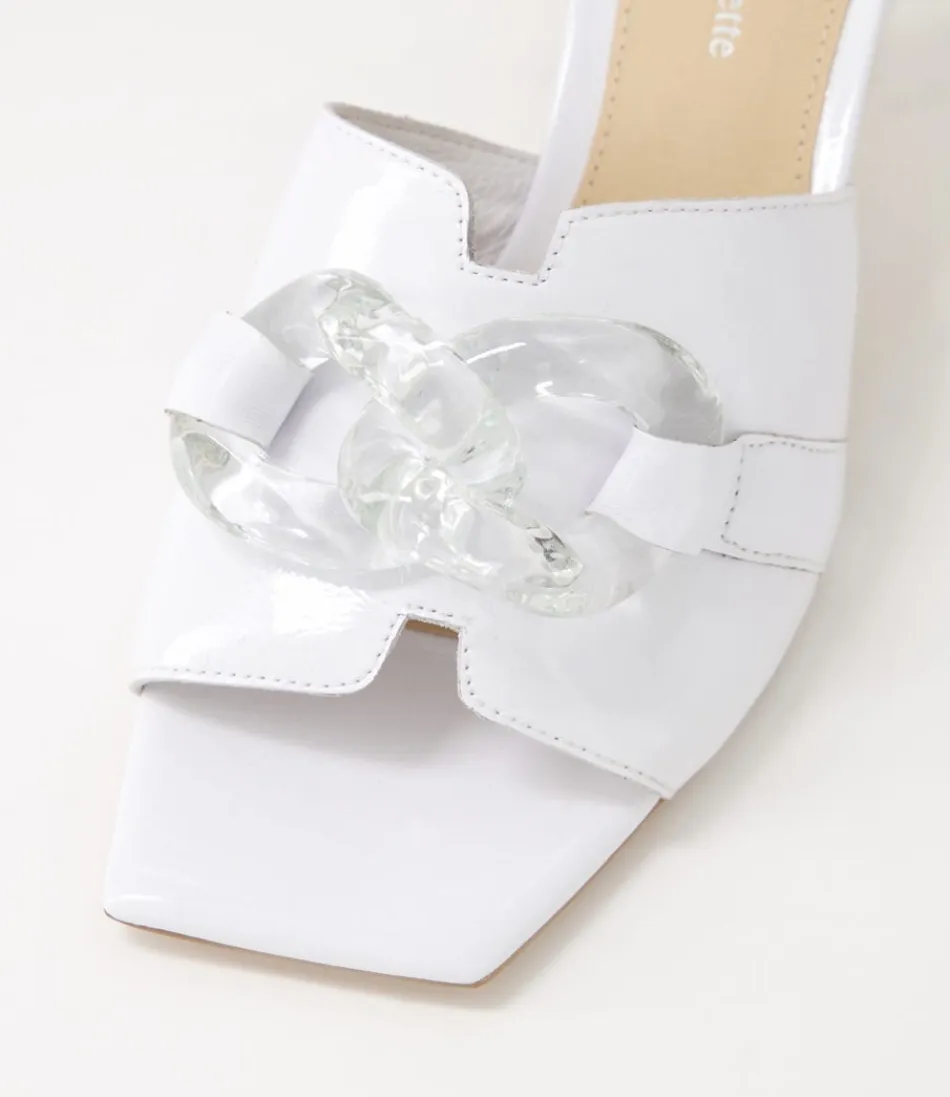 Mules Rulie en Cuir Verni Blanc Nacré - Escarpins Élégants Django & Juliette pour Femme