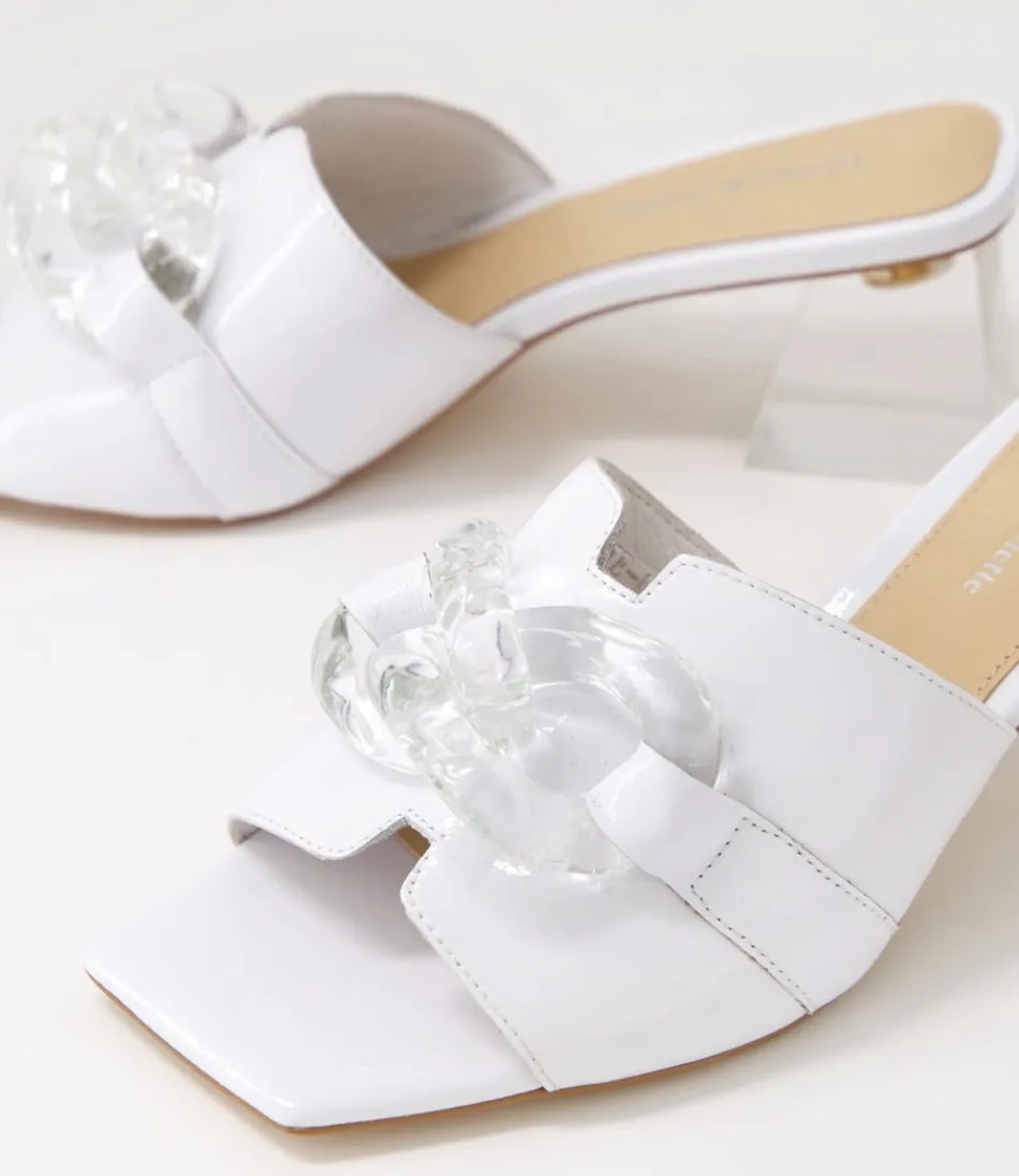 Mules Rulie en Cuir Verni Blanc Nacré - Escarpins Élégants Django & Juliette pour Femme